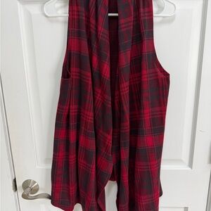 Charlie Paige Burgundy and Black Plaid Sleeveless Vest